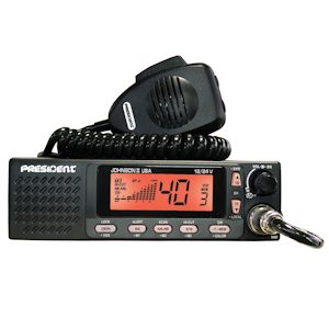 President (JOHNSON II USA) - DIN Size, Multi-Function LCD Display with 3  Backlight Colors, Front Speaker, Weather, 12V/24V, Black, AM/PA, 40  Channel, Mobile CB Radios